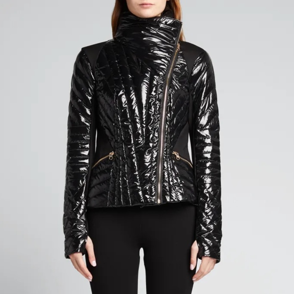 Blanc Noir Motion Panel Shiny Black Puffer Jacket - Large, New with tags